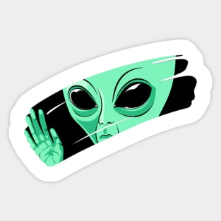 Green alien behind the glass Sticker
